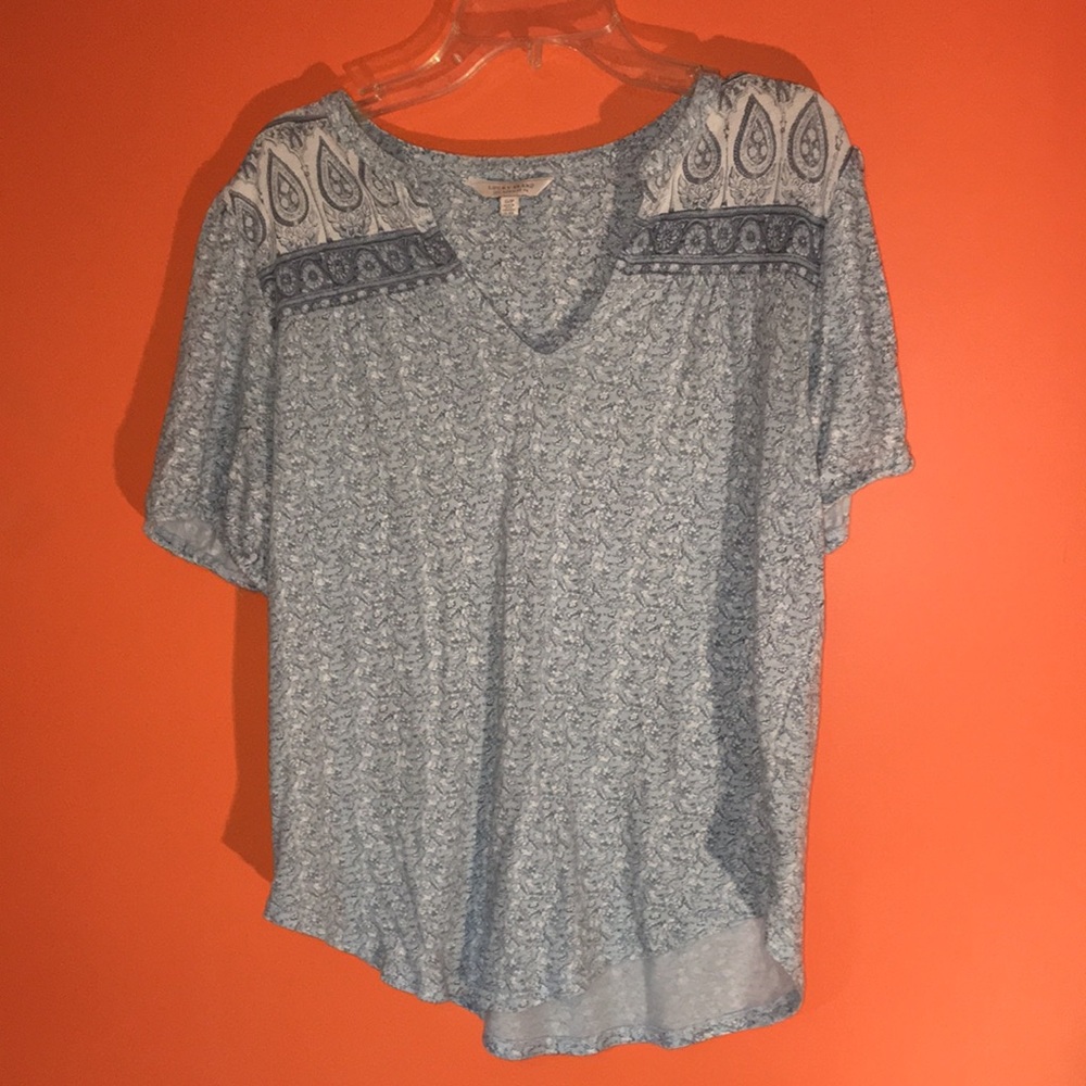 Lucky Brand Blue Paisley Floral Women's Short Sleeve Spring Top Size Small 2/4/6 - Picture 10 of 16